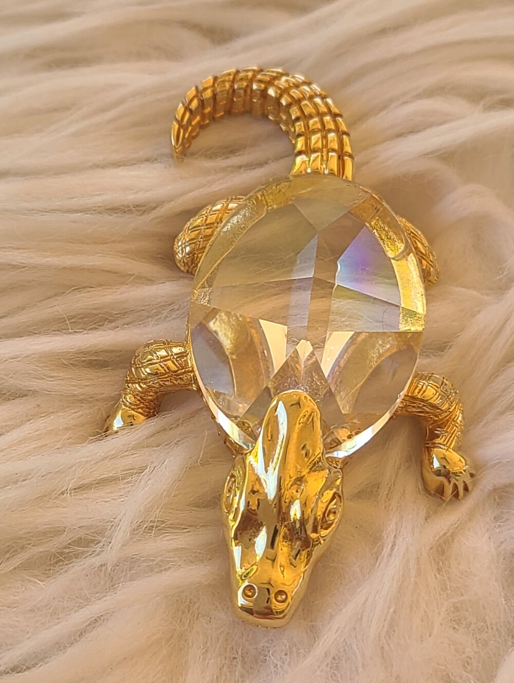 Swarovski Trimlite Alligator Figurine 1982 Gold Tone Crocodile-Good Vintage Cond
